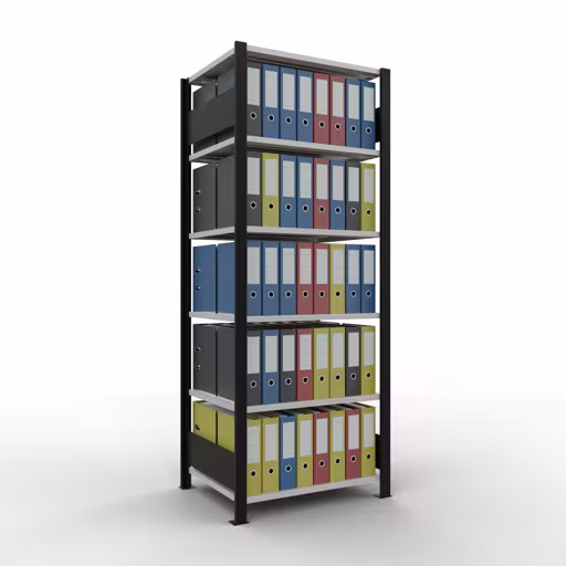 Produktbild Nr 13 des Artikels Grundregal, Büro-Fachbodenregal Stecksystem MULTIplus150, 2000 x 750 x 600 mm (HxBxT), 6 Fachböden, Längenriegel, ohne Mittelanschlag, schwarz/lichtgrau Abbildung Nr 13 des Artikels Grundregal, Büro-Fachbodenregal Stecksystem MULTIplus150, 2000 x 750 x 600 mm (HxBxT), 6 Fachböden, Längenriegel, ohne Mittelanschlag, schwarz/lichtgrau aus der Produktgruppe Büroregale von der Marke Schulte Lagertechnik