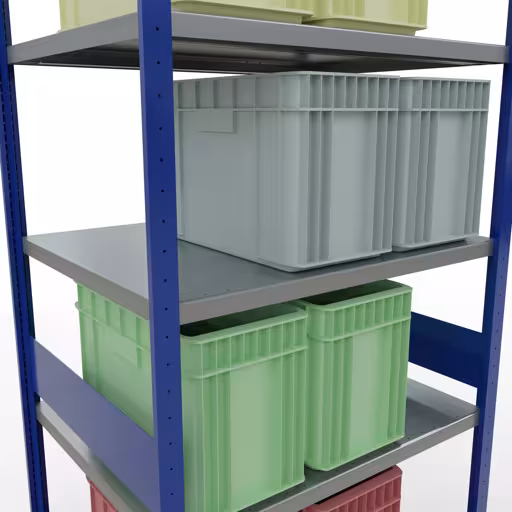 Abbildung Nr 13 des Artikels Grundregal, Fachbodenregal Stecksystem MULTIplus330, 3000 x 1000 x 800 mm (HxBxT), 7 Fachböden, Längenriegel, RAL 5010 enzianblau/verzinkt aus der Produktgruppe Stecksystem von der Marke Schulte Lagertechnik