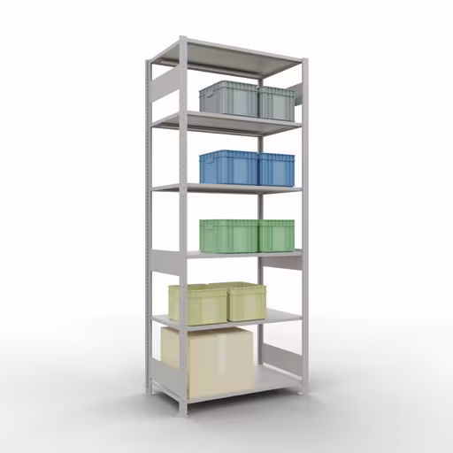 Grundregal, Fachbodenregal Stecksystem MULTIplus150, 2500 x 1000 x 600 mm (HxBxT), 6 Fachböden, Längenriegel, RAL 7035 lichtgrau von Schulte Lagertechnik aus der Kategorie Stecksystem