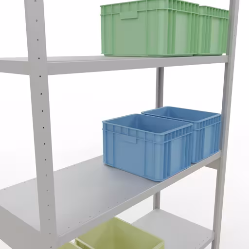 Abbildung Nr 15 des Artikels Grundregal, Fachbodenregal Stecksystem MULTIplus250, 3000 x 1300 x 500 mm (HxBxT), 7 Fachböden, Längenriegel, RAL 7035 lichtgrau aus der Produktgruppe Stecksystem von der Marke Schulte Lagertechnik