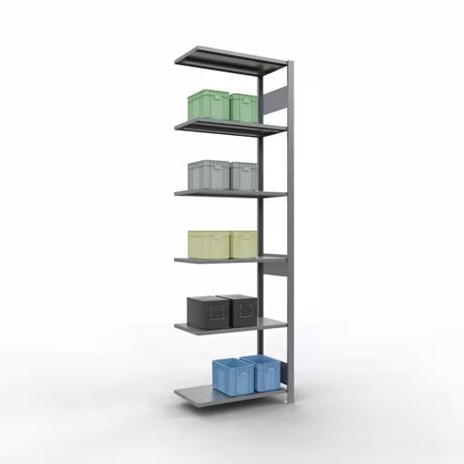 Anbauregal, Fachbodenregal Stecksystem MULTIplus150, 2500 x 750 x 400 mm (HxBxT), 6 Fachböden, Längenriegel, verzinkt von Schulte Lagertechnik aus der Kategorie Stecksystem