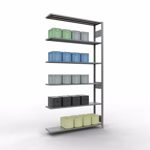 Anbauregal, Fachbodenregal Stecksystem MULTIplus150, 2500 x 1300 x 300 mm (HxBxT), 6 Fachböden, Längenriegel, verzinkt von der Marke Schulte Lagertechnik aus der Produktreihe Stecksystem