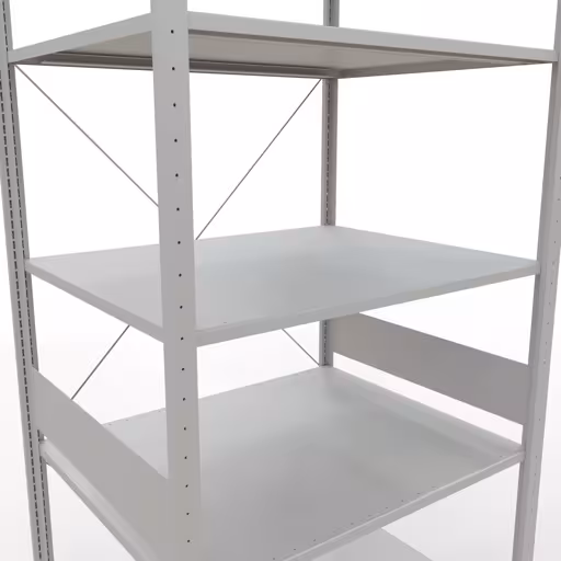 Grundregal, Fachbodenregal Stecksystem MULTIplus150, 3000 x 1000 x 800 mm (HxBxT), 7 Fachböden, Kreuzstrebe, RAL 7035 lichtgrau von der Marke Schulte Lagertechnik aus der Produktreihe Stecksystem