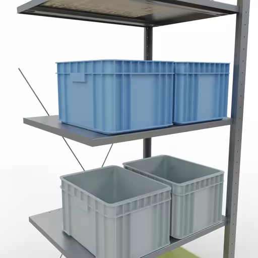 Andere Ansicht des Artikels Anbauregal, Fachbodenregal Stecksystem MULTIplus150, 2000 x 750 x 600 mm (HxBxT), 5 Fachböden, Kreuzstrebe, verzinkt aus der Kategorie Stecksystem