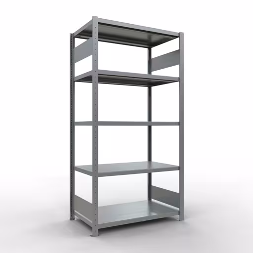Grundregal, Fachbodenregal Stecksystem MULTIplus250, 2000 x 1000 x 600 mm (HxBxT), 5 Fachböden, Längenriegel, verzinkt aus der Kategorie Grundregal mit der Artikelnummer 12960-LR