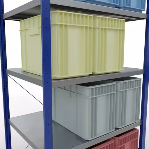 Produktbild Nr.8 des Artikels Grundregal, Fachbodenregal Stecksystem MULTIplus250, 2000 x 1000 x 800 mm (HxBxT), 5 Fachböden, Kreuzstrebe, RAL 5010 enzianblau/verzinkt aus der Produktreihe Stecksystem von der Marke Schulte Lagertechnik
