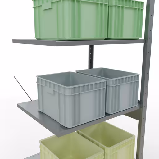 Andere Ansicht des Artikels Anbauregal, Fachbodenregal Stecksystem MULTIplus150, 2500 x 750 x 600 mm (HxBxT), 6 Fachböden, Kreuzstrebe, verzinkt aus der Kategorie Stecksystem