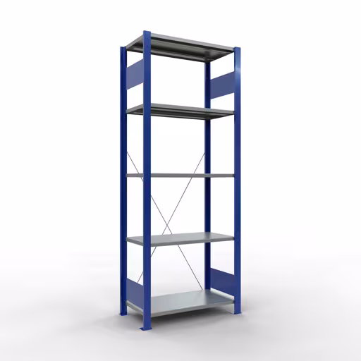 Grundregal, Fachbodenregal Stecksystem MULTIplus150, 2000 x 750 x 400 mm (HxBxT), 5 Fachböden, Kreuzstrebe, RAL 5010 enzianblau/verzinkt/verzinkt von der Marke Schulte Lagertechnik Grundregal, Fachbodenregal Stecksystem MULTIplus150, 2000 x 750 x 400 mm (HxBxT), 5 Fachböden, Kreuzstrebe, RAL 5010 enzianblau/verzinkt/verzinkt aus der Kategorie Grundregal mit der Artikelnummer 12740-75-B