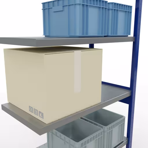 Abbildung Nr 12 des Artikels Anbauregal, Fachbodenregal Stecksystem MULTIplus330, 2500 x 1000 x 500 mm (HxBxT), 6 Fachböden, Längenriegel, RAL 5010 enzianblau/verzinkt aus der Produktgruppe Stecksystem von der Marke Schulte Lagertechnik