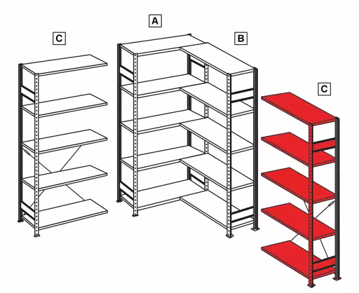 Anbauregal, Eckregal (Feld C) 2500 x 1000 x 400, 6 Fachböden, Kreuzstrebe, RAL 7035 lichtgrau mit der GTIN 4004514241474 Anbauregal, Eckregal (Feld C) 2500 x 1000 x 400, 6 Fachböden, Kreuzstrebe, RAL 7035 lichtgrau von Schulte Lagertechnik mit der Artikelnr. 32646-ECK