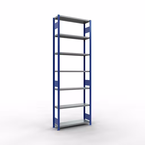 Grundregal, Fachbodenregal Stecksystem MULTIplus330, 3000 x 1000 x 300 mm (HxBxT), 7 Fachböden, Längenriegel, RAL 5010 enzianblau/verzinkt aus der Kategorie Grundregal mit der Artikelnummer 13932-LR-B