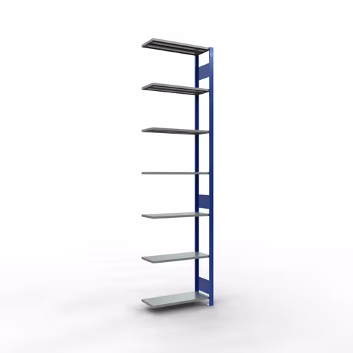 Anbauregal, Fachbodenregal Stecksystem MULTIplus150, 3000 x 750 x 300 mm (HxBxT), 7 Fachböden, Längenriegel, RAL 5010 enzianblau/verzinkt/verzinkt aus der Kategorie Anbauregal mit der Artikelnummer 12737-75-LR-B