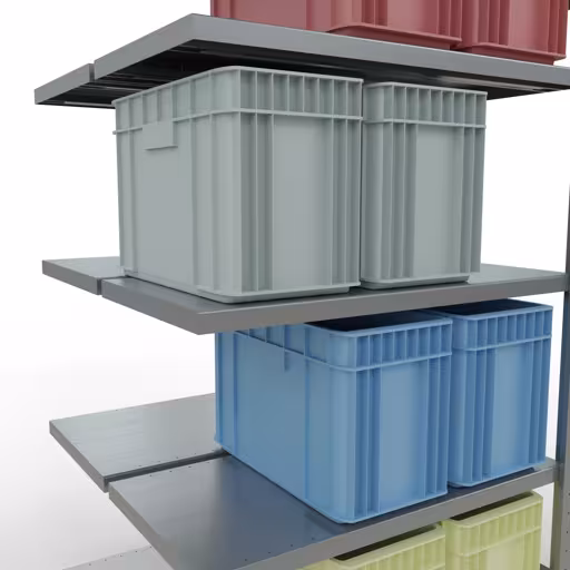 Andere Ansicht des Artikels Anbauregal, Doppelregal, Fachbodenregal Stecksystem MULTIplus250, 2000 x 1000 x (2x500) mm (HxBxT), 2x5 Fachböden, Längenriegel, verzinkt aus der Kategorie Fachbodenregale
