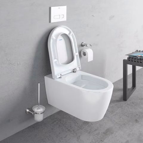 Detailbild 4042979 Duravit Wand-WC-Set ME by Starck, rimless, Durafix Tiefspüler, weiß, inklusive WC-Sitz mit Absenkautomatik