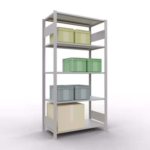 Produktbild Nr 13 des Artikels Grundregal, Fachbodenregal Stecksystem MULTIplus85, 2000 x 1000 x 500 mm (HxBxT), 5 Fachböden, Längenriegel, RAL 7035 lichtgrau Abbildung Nr 13 des Artikels Grundregal, Fachbodenregal Stecksystem MULTIplus85, 2000 x 1000 x 500 mm (HxBxT), 5 Fachböden, Längenriegel, RAL 7035 lichtgrau aus der Produktgruppe Stecksystem von der Marke Schulte Lagertechnik