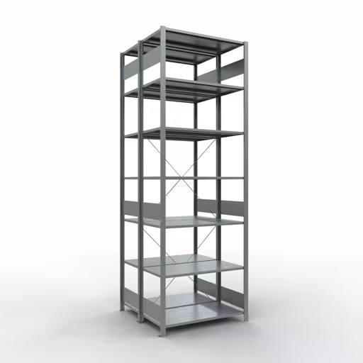 Grundregal, Doppelregal, Fachbodenregal Stecksystem MULTIplus150, 3000 x 1000 x (2x1000) mm (HxBxT), 2x7 Fachböden, Kreuzstrebe, verzinkt aus der Kategorie Doppelregale mit der Artikelnummer 13752