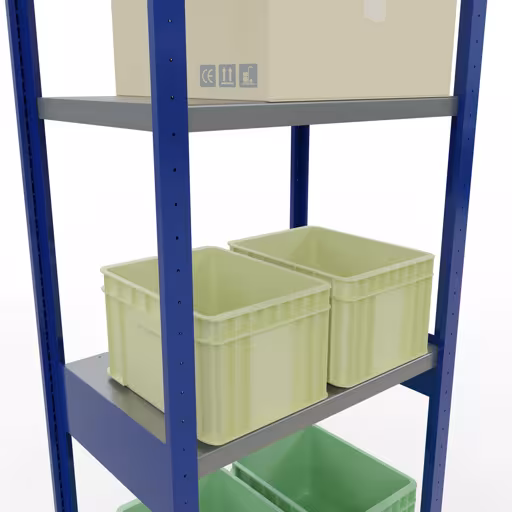 Abbildung Nr 12 des Artikels Grundregal, Fachbodenregal Stecksystem MULTIplus250, 3000 x 750 x 500 mm (HxBxT), 7 Fachböden, Längenriegel, RAL 5010 enzianblau/verzinkt/verzinkt aus der Produktgruppe Stecksystem von der Marke Schulte Lagertechnik