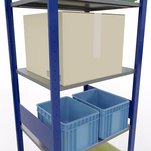 Grundregal, Fachbodenregal Stecksystem MULTIplus150, 3000 x 750 x 600 mm (HxBxT), 7 Fachböden, Längenriegel, RAL 5010 enzianblau/verzinkt/verzinkt von der Marke Schulte Lagertechnik aus der Produktreihe Stecksystem