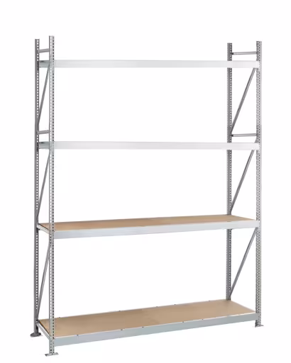Andere Ansicht des Artikels Grundregal, Weitspannregal WS 3000 mit Spanplatten, 2500 x 2250 x 1000 mm, verzinkt, 4 Ebenen, Fachlast 500 kg, Feldlast 2.000 kg aus der Kategorie Weitspannregale