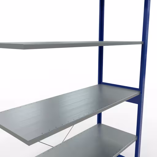 Anbauregal, Fachbodenregal Stecksystem MULTIplus150, 2500 x 1300 x 500 mm (HxBxT), 6 Fachböden, Kreuzstrebe, RAL 5010 enzianblau/verzinkt von Schulte Lagertechnik aus der Kategorie Stecksystem