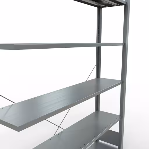 Anbauregal, Büro-Fachbodenregal Stecksystem MULTIplus85, 2000 x 1300 x 300 mm (HxBxT), 6 Fachböden, Kreuzstrebe, verzinkt, ohne Anschlagleiste von Schulte Lagertechnik aus der Kategorie Büroregale