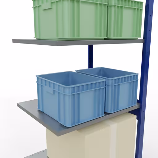 Anbauregal, Fachbodenregal Stecksystem MULTIplus150, 2500 x 750 x 600 mm (HxBxT), 6 Fachböden, Längenriegel, RAL 5010 enzianblau/verzinkt/verzinkt von Schulte Lagertechnik aus der Kategorie Stecksystem