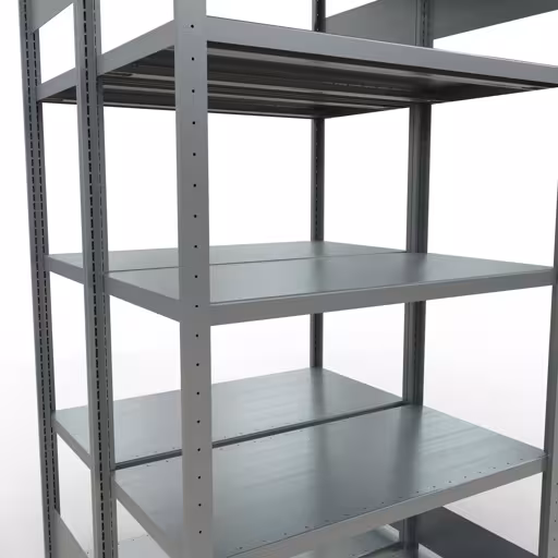 Andere Ansicht des Artikels Grundregal, Doppelregal, Fachbodenregal Stecksystem MULTIplus250, 2000 x 1000 x (2x500) mm (HxBxT), 2x5 Fachböden, Längenriegel, verzinkt aus der Kategorie Fachbodenregale