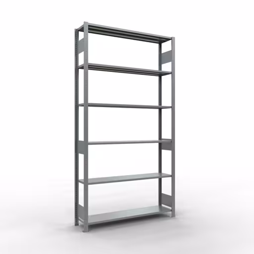 Grundregal, Fachbodenregal Stecksystem MULTIplus150, 2500 x 1300 x 300 mm (HxBxT), 6 Fachböden, Längenriegel, verzinkt aus der Kategorie Grundregal mit der Artikelnummer 12731-130-LR