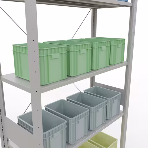 Produktbild Nr 14 des Artikels Grundregal, Fachbodenregal Stecksystem MULTIplus150, 3000 x 1000 x 400 mm (HxBxT), 7 Fachböden, Kreuzstrebe, RAL 7035 lichtgrau Abbildung Nr 14 des Artikels Grundregal, Fachbodenregal Stecksystem MULTIplus150, 3000 x 1000 x 400 mm (HxBxT), 7 Fachböden, Kreuzstrebe, RAL 7035 lichtgrau aus der Produktgruppe Stecksystem von der Marke Schulte Lagertechnik