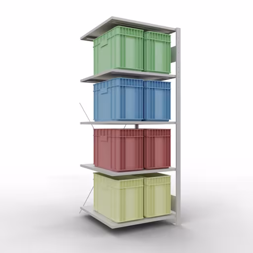 Anbauregal, Fachbodenregal Stecksystem MULTIplus150, 2000 x 750 x 800 mm (HxBxT), 5 Fachböden, Kreuzstrebe, RAL 7035 lichtgrau von Schulte Lagertechnik aus der Kategorie Stecksystem