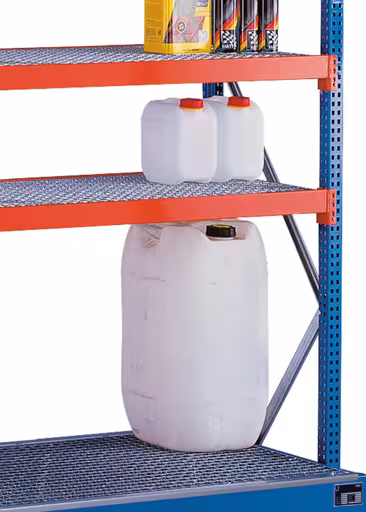 W 100 Umweltregal-Set, Anbauregal, 2000 x 1250 x 600 mm, blau/orange/verzinkt von Schulte Lagertechnik mit der Artikelnr. 14861