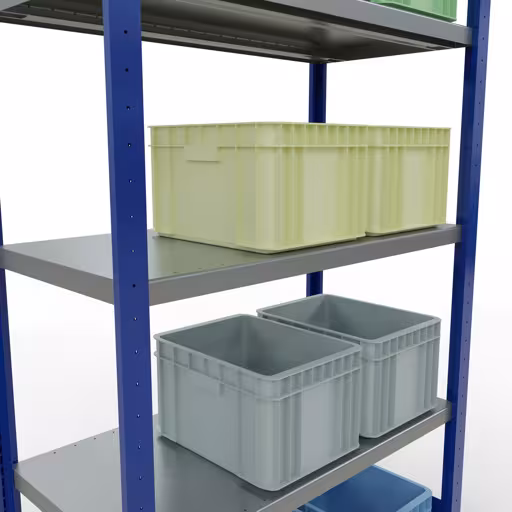Grundregal, Fachbodenregal Stecksystem MULTIplus330, 2000 x 1000 x 500 mm (HxBxT), 5 Fachböden, Längenriegel, RAL 5010 enzianblau/verzinkt von Schulte Lagertechnik aus der Kategorie Stecksystem