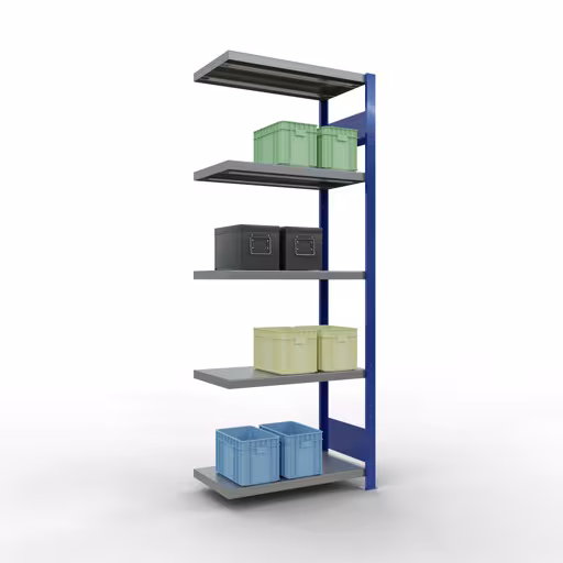 Abbildung Nr 12 des Artikels Anbauregal, Fachbodenregal Stecksystem MULTIplus250, 2000 x 750 x 400 mm (HxBxT), 5 Fachböden, Längenriegel, RAL 5010 enzianblau/verzinkt/verzinkt aus der Produktgruppe Stecksystem von der Marke Schulte Lagertechnik