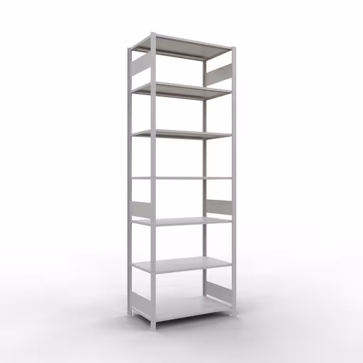 Grundregal, Fachbodenregal Stecksystem MULTIplus85, 3000 x 1000 x 600 mm (HxBxT), 7 Fachböden, Längenriegel, RAL 7035 lichtgrau aus der Kategorie Grundregal mit der Artikelnummer 33062-LR