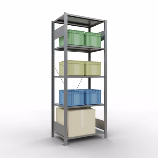 Produktbild Nr.13 des Artikels Grundregal, Fachbodenregal Stecksystem MULTIplus150, 2000 x 750 x 500 mm (HxBxT), 5 Fachböden, Kreuzstrebe, verzinkt aus der Produktreihe Stecksystem von der Marke Schulte Lagertechnik