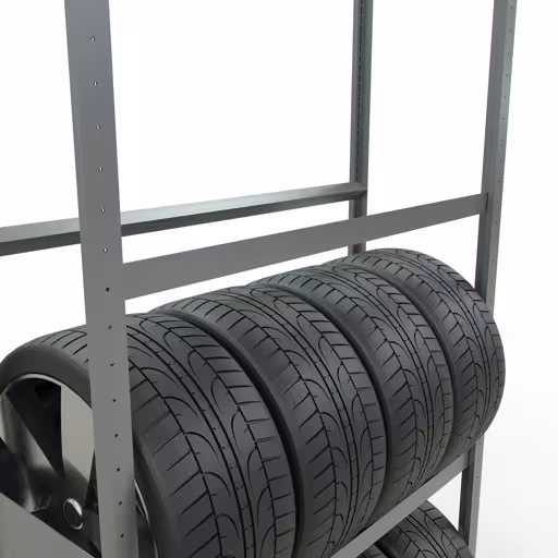 Abbildung Nr 7 des Artikels Grundregal, Räder-/Reifenregal, 2750 x 1150 x 400 mm (HxBxT), verzinkt, 4 Lagerebenen á 150 kg Fachlast pro Ebene aus der Produktgruppe Fachbodenregale von der Marke Schulte Lagertechnik