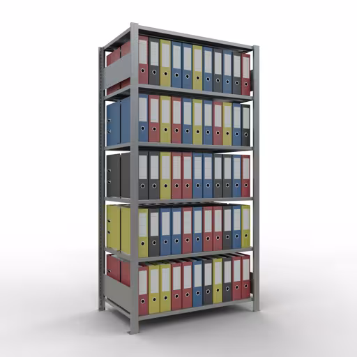 Abbildung Nr 13 des Artikels Grundregal, Büro-Fachbodenregal Stecksystem MULTIplus150, 2000 x 1000 x 600 mm (HxBxT), 6 Fachböden, Längenriegel, verzinkt, mit Mittelanschlag aus der Produktgruppe Büroregale von der Marke Schulte Lagertechnik