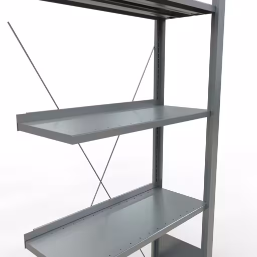 Produktbild Nr 13 des Artikels Anbauregal, Büro-Fachbodenregal Stecksystem MULTIplus85, 1800 x 750 x 300 mm (HxBxT), 5 Fachböden, Kreuzstrebe, verzinkt, mit Anschlagleiste Abbildung Nr 13 des Artikels Anbauregal, Büro-Fachbodenregal Stecksystem MULTIplus85, 1800 x 750 x 300 mm (HxBxT), 5 Fachböden, Kreuzstrebe, verzinkt, mit Anschlagleiste aus der Produktgruppe Büroregale von der Marke Schulte Lagertechnik