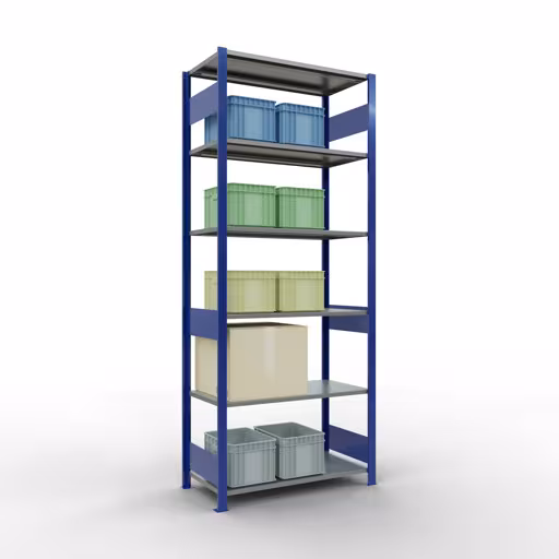 Abbildung Nr 14 des Artikels Grundregal, Fachbodenregal Stecksystem MULTIplus85, 2500 x 1000 x 500 mm (HxBxT), 6 Fachböden, Längenriegel, RAL 5010 enzianblau aus der Produktgruppe Stecksystem von der Marke Schulte Lagertechnik