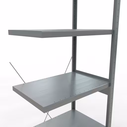 Produktbild Nr 15 des Artikels Anbauregal, Fachbodenregal Stecksystem MULTIplus250, 2500 x 750 x 500 mm (HxBxT), 6 Fachböden, Kreuzstrebe, verzinkt Abbildung Nr 15 des Artikels Anbauregal, Fachbodenregal Stecksystem MULTIplus250, 2500 x 750 x 500 mm (HxBxT), 6 Fachböden, Kreuzstrebe, verzinkt aus der Produktgruppe Stecksystem von der Marke Schulte Lagertechnik