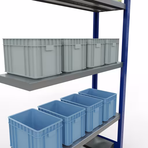 Abbildung Nr 13 des Artikels Anbauregal, Fachbodenregal Stecksystem MULTIplus330, 2000 x 1000 x 300 mm (HxBxT), 5 Fachböden, Längenriegel, RAL 5010 enzianblau/verzinkt aus der Produktgruppe Stecksystem von der Marke Schulte Lagertechnik