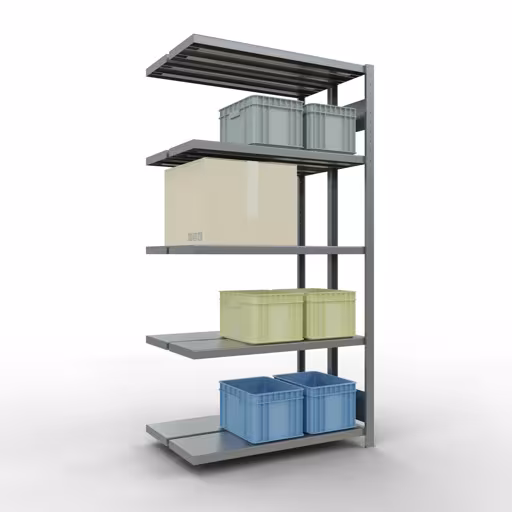 Anbauregal, Doppelregal, Fachbodenregal Stecksystem MULTIplus250, 2000 x 1000 x (2x300) mm (HxBxT), 2x5 Fachböden, Längenriegel, verzinkt von der Marke Schulte Lagertechnik aus der Produktreihe Fachbodenregale