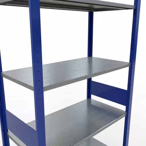 Grundregal, Fachbodenregal Stecksystem MULTIplus85, 3000 x 1000 x 500 mm (HxBxT), 7 Fachböden, Längenriegel, RAL 5010 enzianblau von Schulte Lagertechnik mit der Artikelnr. 13152-LR-B