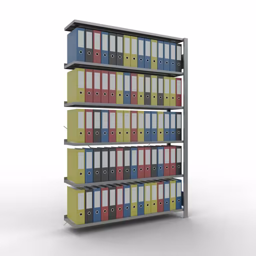 Produktbild Nr 12 des Artikels Anbauregal, Büro-Fachbodenregal Stecksystem MULTIplus85, 2000 x 1300 x 300 mm (HxBxT), 6 Fachböden, Kreuzstrebe, verzinkt, mit Anschlagleiste Abbildung Nr 12 des Artikels Anbauregal, Büro-Fachbodenregal Stecksystem MULTIplus85, 2000 x 1300 x 300 mm (HxBxT), 6 Fachböden, Kreuzstrebe, verzinkt, mit Anschlagleiste aus der Produktgruppe Büroregale von der Marke Schulte Lagertechnik