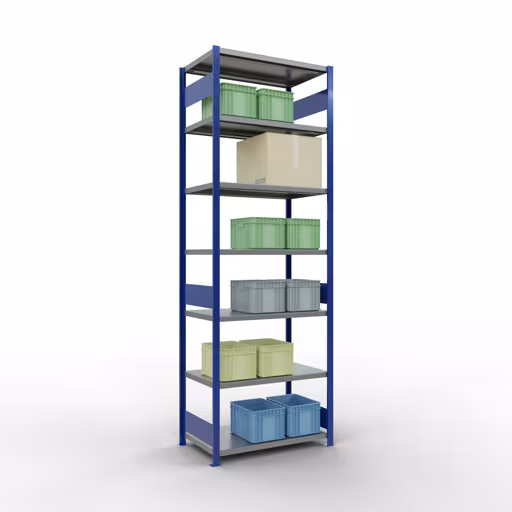 Abbildung Nr 13 des Artikels Grundregal, Fachbodenregal Stecksystem MULTIplus330, 3000 x 1000 x 600 mm (HxBxT), 7 Fachböden, Längenriegel, RAL 5010 enzianblau/verzinkt aus der Produktgruppe Stecksystem von der Marke Schulte Lagertechnik