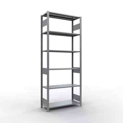 Grundregal, Fachbodenregal Stecksystem MULTIplus85, 2500 x 1000 x 400 mm (HxBxT), 6 Fachböden, Längenriegel, verzinkt aus der Kategorie Grundregal mit der Artikelnummer 13141-LR