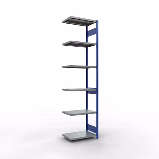 Anbauregal, Fachbodenregal Stecksystem MULTIplus250, 3000 x 750 x 500 mm (HxBxT), 7 Fachböden, Längenriegel, RAL 5010 enzianblau/verzinkt/verzinkt aus der Kategorie Anbauregal mit der Artikelnummer 12957-75-LR-B