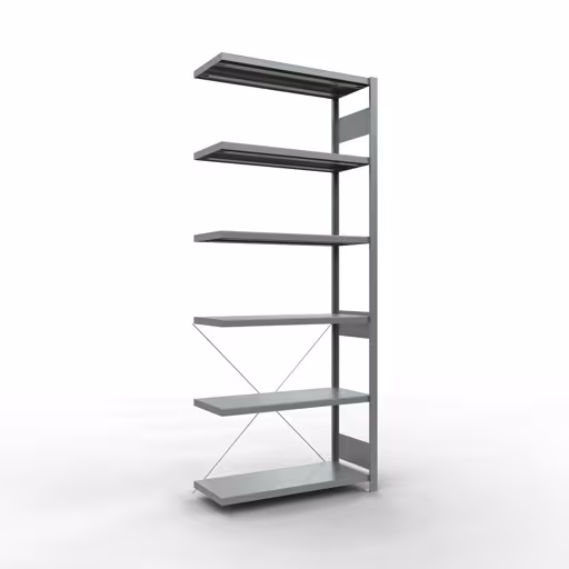 Anbauregal, Fachbodenregal Stecksystem MULTIplus250, 2500 x 1000 x 400 mm (HxBxT), 6 Fachböden, Kreuzstrebe, verzinkt aus der Kategorie Anbauregal mit der Artikelnummer 12946