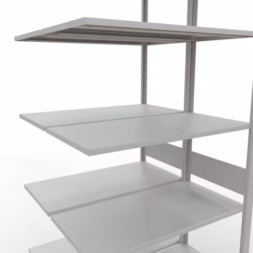 Produktbild Nr.12 des Artikels Anbauregal, Doppelregal, Fachbodenregal Stecksystem MULTIplus150, 3000 x 1000 x (2x500) mm (HxBxT), 2x7 Fachböden, Längenriegel, RAL 7035 lichtgrau aus der Produktreihe Fachbodenregale von der Marke Schulte Lagertechnik