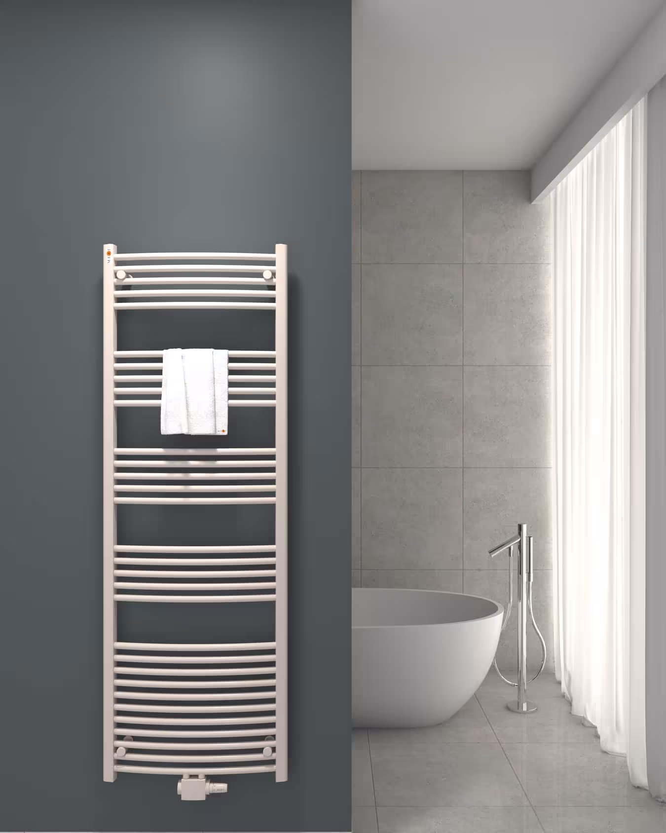 MERT Badheizkörper weiß gebogen, Mittelanschluss von MERT MERT Badheizkörper weiß gebogen, Mittelanschluss aus der Kategorie Bad-Heizkörper